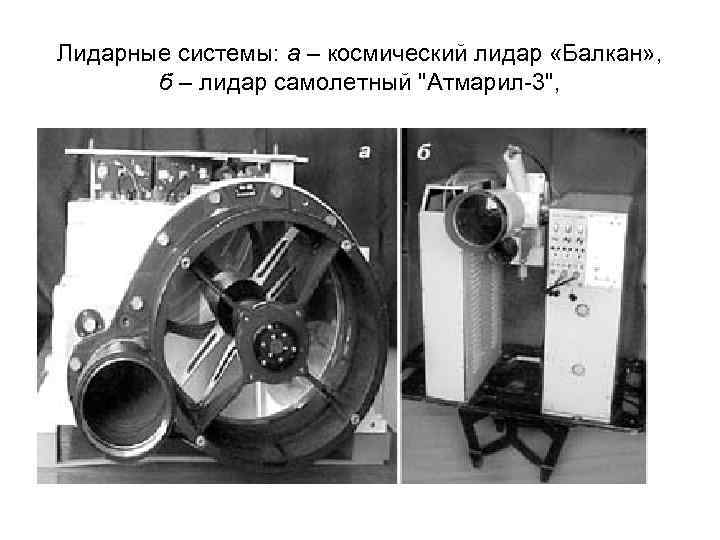 Лидарные системы: а – космический лидар «Балкан» , б – лидар самолетный 