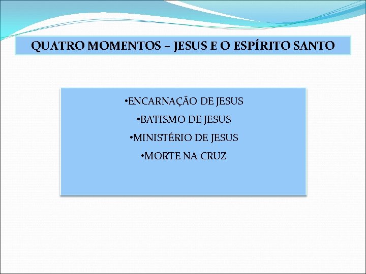 QUATRO MOMENTOS – JESUS E O ESPÍRITO SANTO • ENCARNAÇÃO DE JESUS • BATISMO