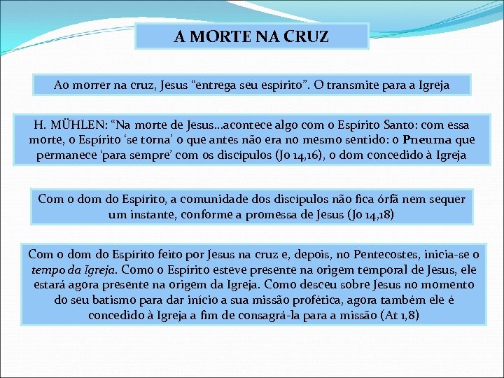 A MORTE NA CRUZ Ao morrer na cruz, Jesus “entrega seu espírito”. O transmite