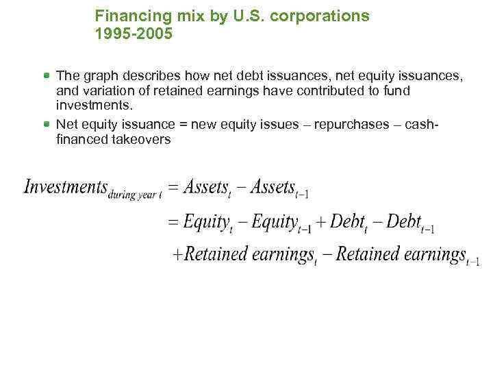 Financing mix by U. S. corporations 1995 -2005 The graph describes how net debt