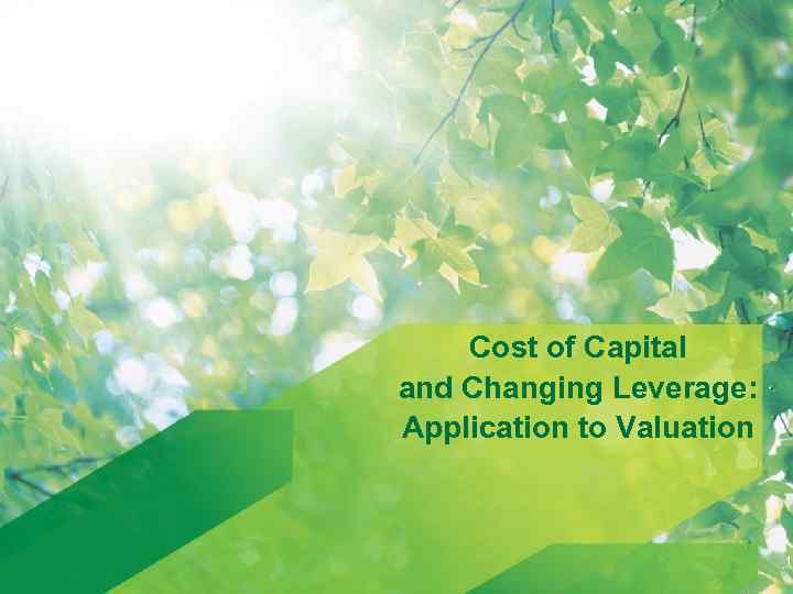 Cost of Capital and Changing Leverage: Application to Valuation 1 