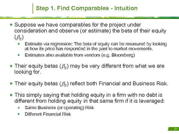 Step 1. Find Comparables - Intuition Suppose we have comparables for the project under