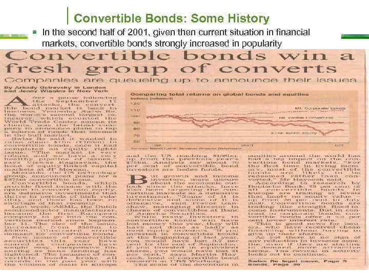 Convertible Bonds: Some History In the second half of 2001, given then current situation