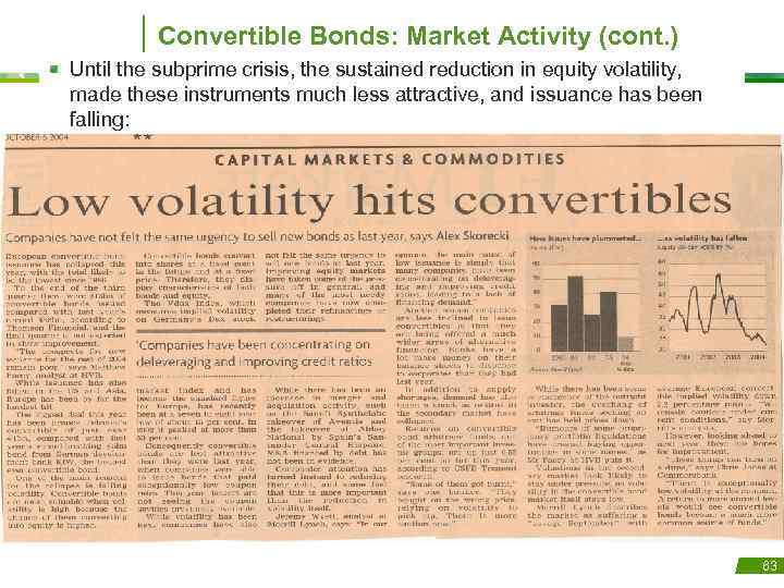 Convertible Bonds: Market Activity (cont. ) Until the subprime crisis, the sustained reduction in