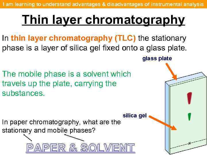 I am learning to understand advantages & disadvantages of instrumental analysis Thin layer chromatography