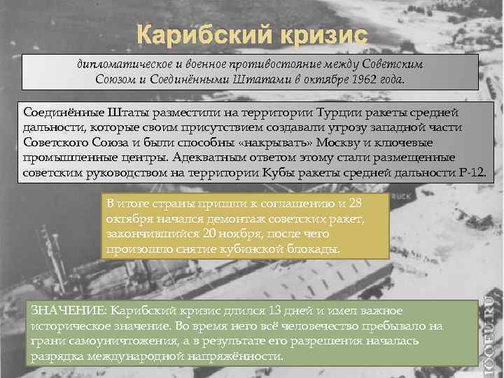 Карибский кризис дипломатическое и военное противостояние между Советским Союзом и Соединёнными Штатами в октябре