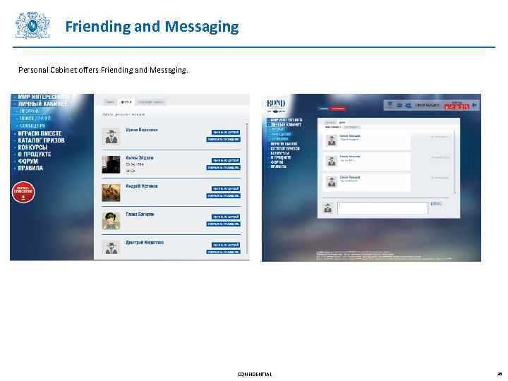 Friending and Messaging Personal Cabinet offers Friending and Messaging. CONFIDENTIAL 36 