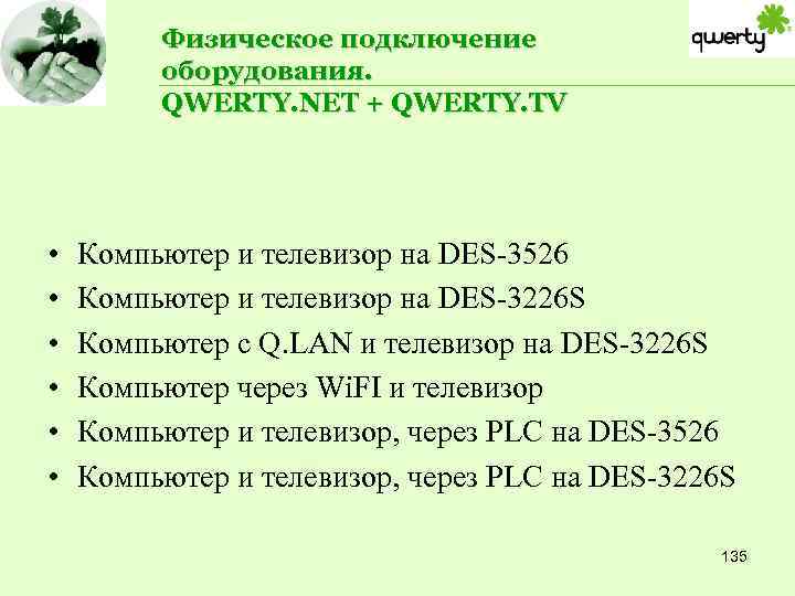 Физическое подключение оборудования. QWERTY. NET + QWERTY. TV • • • Компьютер и телевизор