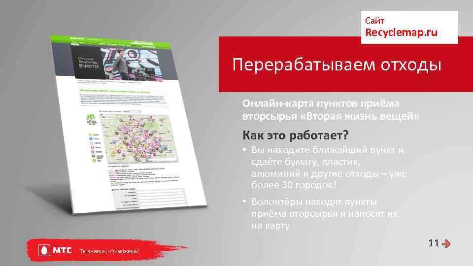 Сайт Recyclemap. ru Перерабатываем отходы Онлайн-карта пунктов приёма вторсырья «Вторая жизнь вещей» Как это