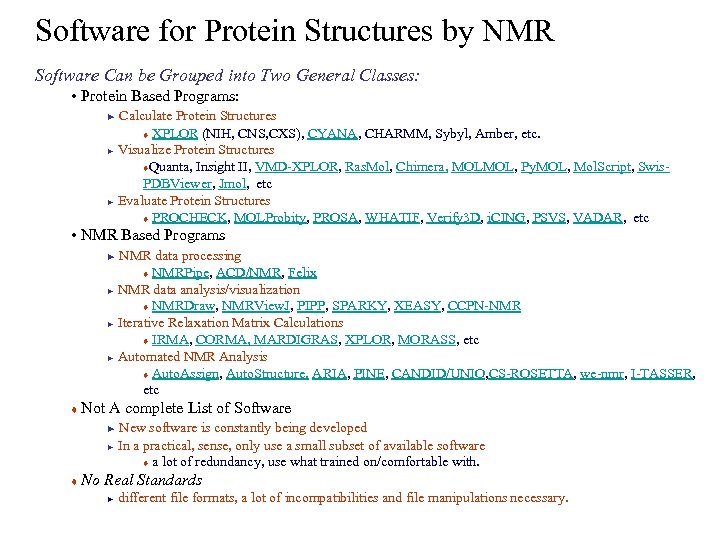 Software for Protein Structures by NMR Software Can be Grouped into Two General Classes: