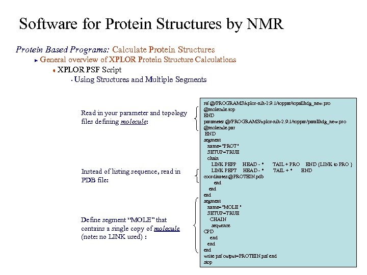 Software for Protein Structures by NMR Protein Based Programs: Calculate Protein Structures General overview
