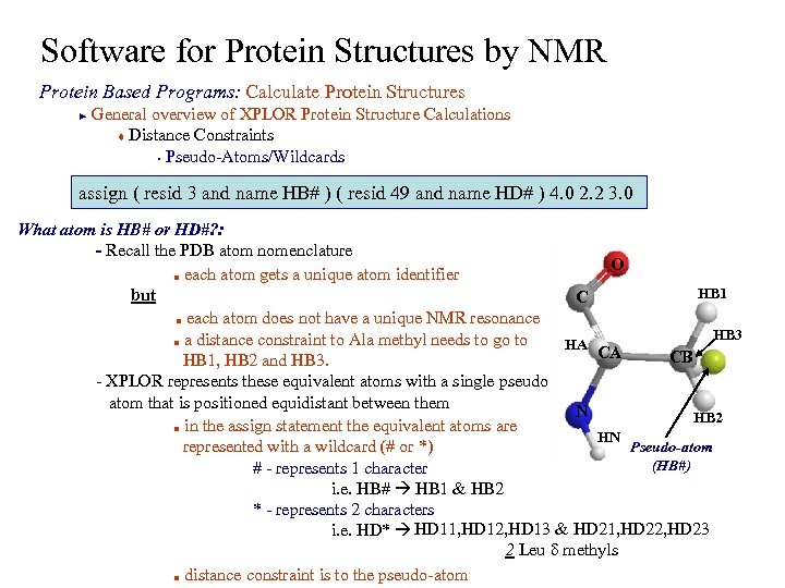 Software for Protein Structures by NMR Protein Based Programs: Calculate Protein Structures General overview