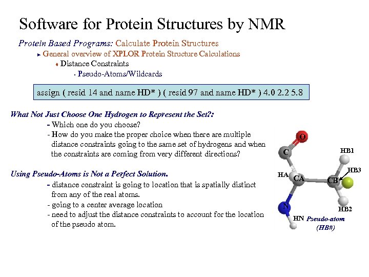 Software for Protein Structures by NMR Protein Based Programs: Calculate Protein Structures General overview
