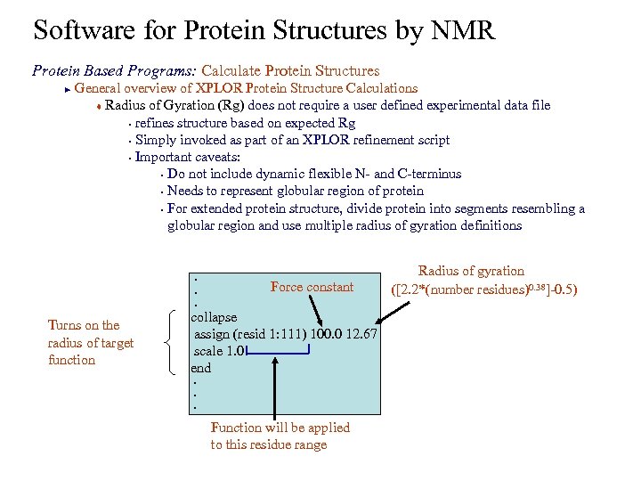 Software for Protein Structures by NMR Protein Based Programs: Calculate Protein Structures General overview