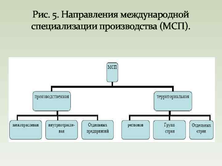 Рис. 5. Направления международной специализации производства (МСП). 