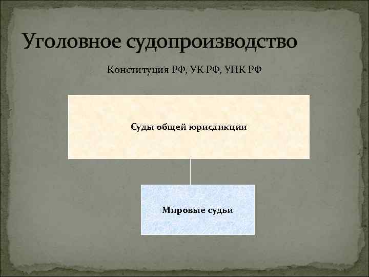 Уголовное судопроизводство Конституция РФ, УК РФ, УПК РФ Суды общей юрисдикции Мировые судьи 