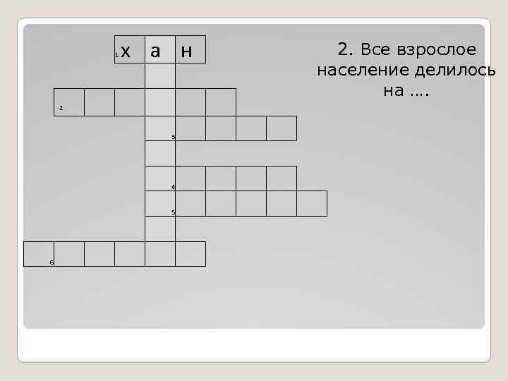 1 х а н 2. Все взрослое население делилось на …. 2 3 4