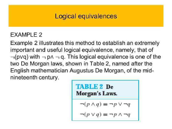 Logical equivalences • 