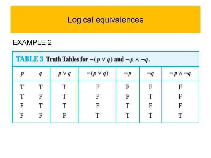 Logical equivalences EXAMPLE 2 