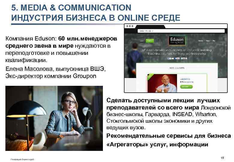 5. MEDIA & COMMUNICATION ИНДУСТРИЯ БИЗНЕСА В ONLINE СРЕДЕ Компания Eduson: 60 млн. менеджеров