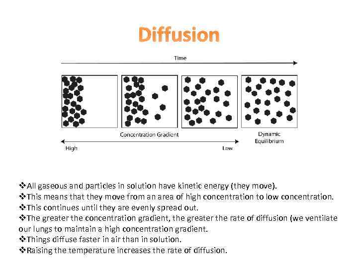 Diffusion v. All gaseous and particles in solution have kinetic energy (they move). v.