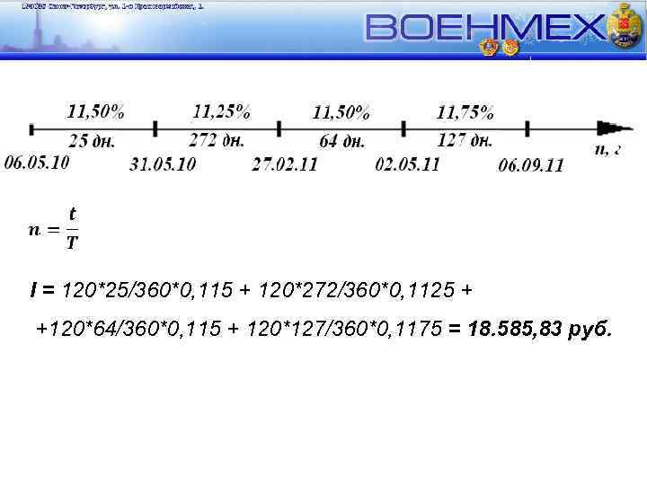 I = 120*25/360*0, 115 + 120*272/360*0, 1125 + +120*64/360*0, 115 + 120*127/360*0, 1175 =