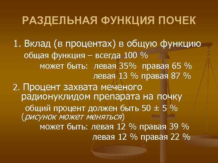 РАЗДЕЛЬНАЯ ФУНКЦИЯ ПОЧЕК 1. Вклад (в процентах) в общую функцию общая функция – всегда