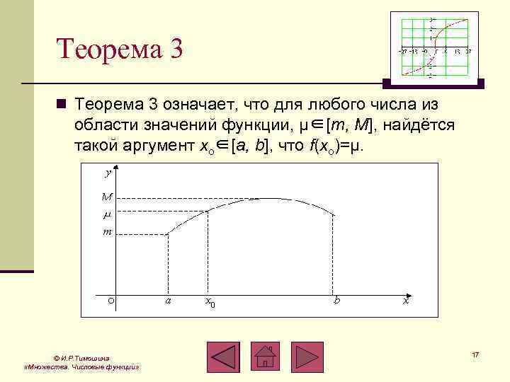 Теорема 3 n Теорема 3 означает, что для любого числа из области значений функции,