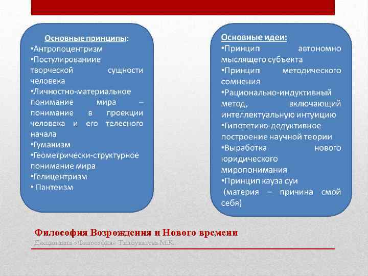 Философия Возрождения и Нового времени Дисциплина «Философия» Ташбулатова М. К. 