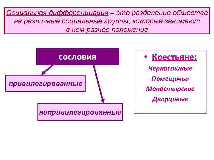 Социальная дифференциация – это разделение общества на различные социальные группы, которые занимают в нем