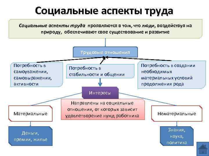 Социальные аспекты труда проявляются в том, что люди, воздействуя на природу, обеспечивают свое существование