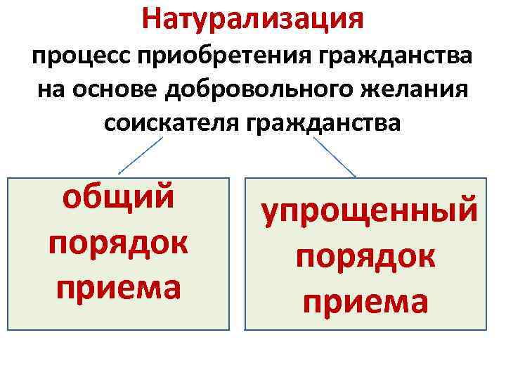 Натурализация процесс приобретения гражданства на основе добровольного желания соискателя гражданства общий порядок приема упрощенный