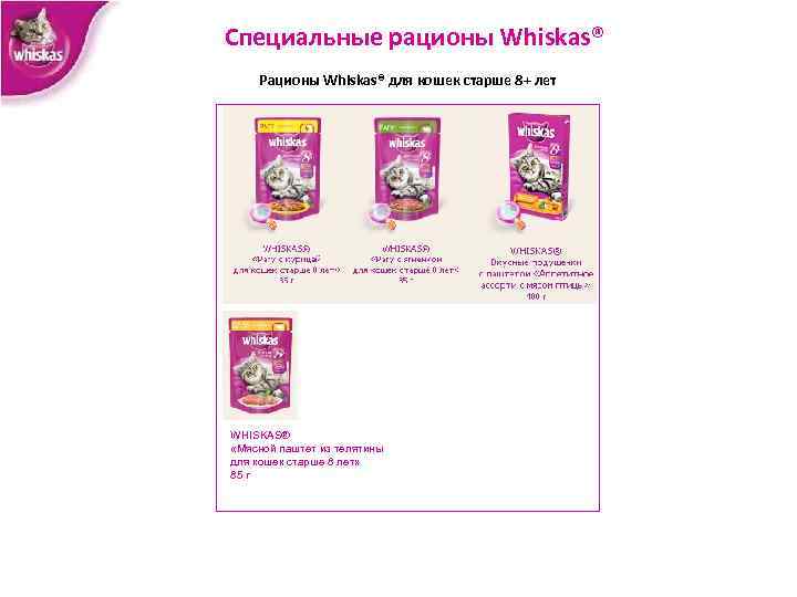 Специальные рационы Whiskas® Рационы Whiskas® для кошек старше 8+ лет WHISKAS® «Мясной паштет из