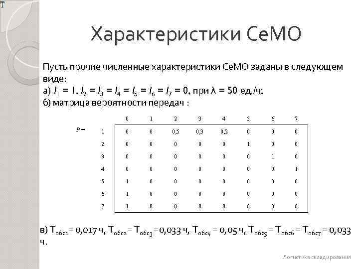Характеристики Се. МО Пусть прочие численные характеристики Се. МО заданы в следующем виде: а)