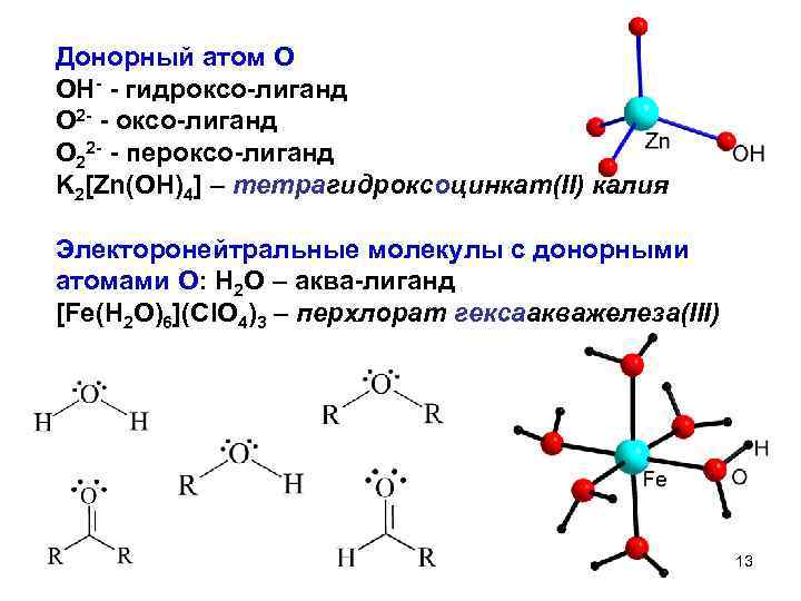 Донорный атом O OH- - гидроксо-лиганд O 2 - - оксо-лиганд O 22 -