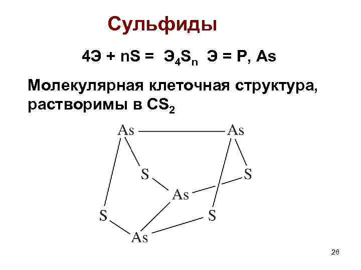 Сульфиды 4 Э + n. S = Э 4 Sn Э = P, As