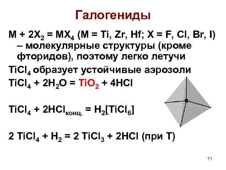 Галогениды M + 2 X 2 = MX 4 (M = Ti, Zr, Hf;