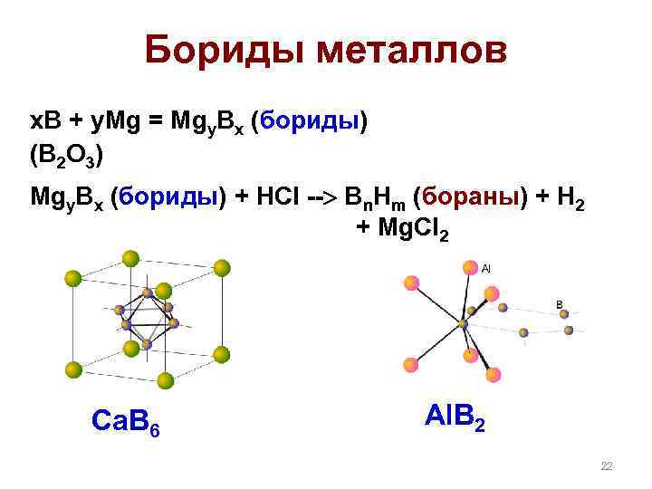 Бориды металлов x. B + y. Mg = Mgy. Bx (бориды) (B 2 O