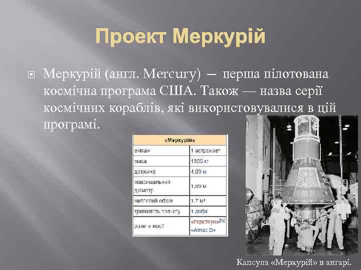 Проект Меркурій (англ. Mercury) — перша пілотована космічна програма США. Також — назва серії