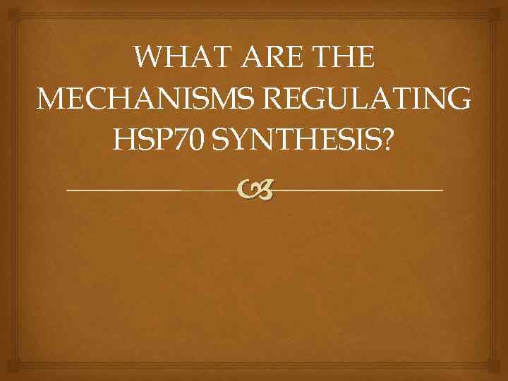 WHAT ARE THE MECHANISMS REGULATING HSP 70 SYNTHESIS? 