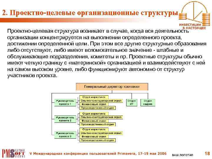 2. Проектно-целевые организационные структуры Проектно-целевая структура возникает в случае, когда вся деятельность организации концентрируется