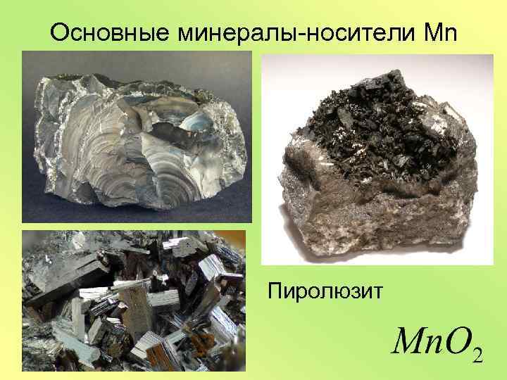 Основные минералы-носители Mn Пиролюзит 