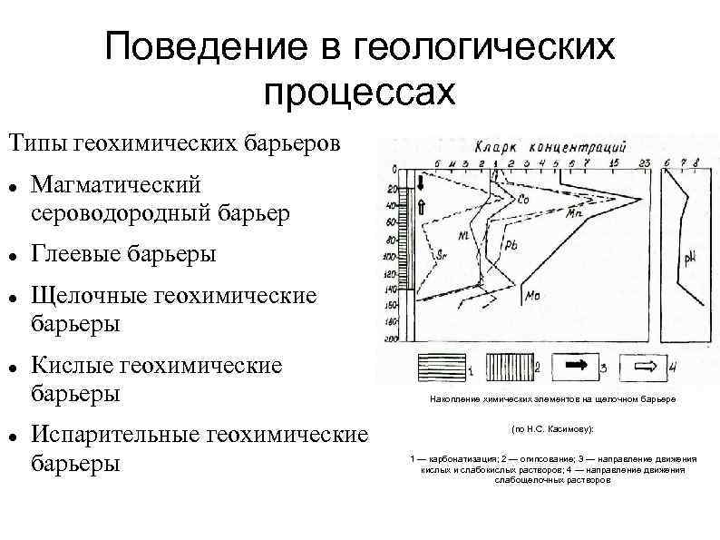 Поведение в геологических процессах Типы геохимических барьеров Магматический сероводородный барьер Глеевые барьеры Щелочные геохимические