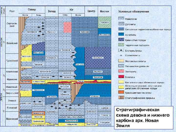 Стратиграфическая схема девона и нижнего карбона арх. Новая Земля 