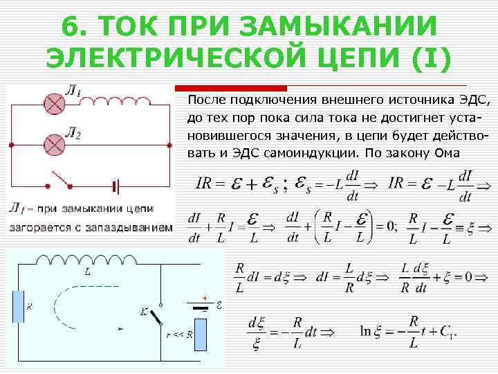 6. ТОК ПРИ ЗАМЫКАНИИ ЭЛЕКТРИЧЕСКОЙ ЦЕПИ (I) После подключения внешнего источника ЭДС, до тех