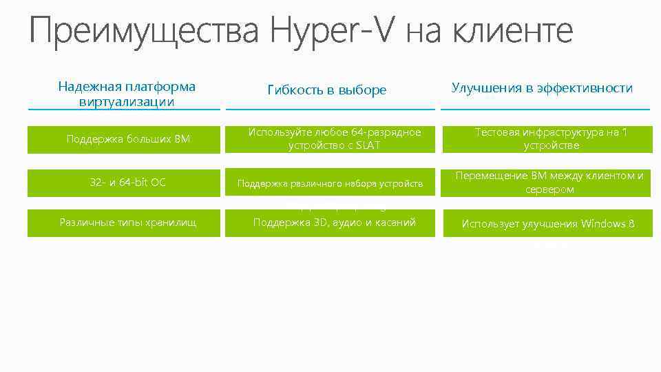 Надежная платформа виртуализации Поддержка больших ВМ 32 - и 64 -bit ОС Гибкость в