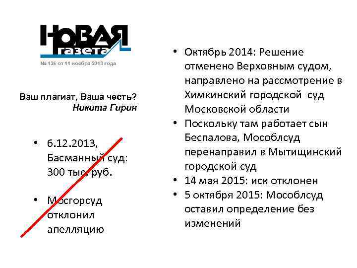 Ваш плагиат, Ваша честь? Никита Гирин • 6. 12. 2013, Басманный суд: 300 тыс.
