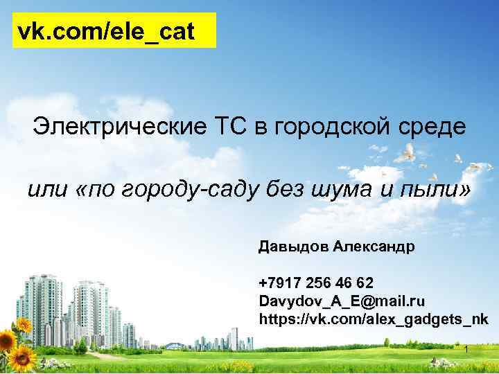 vk. com/ele_cat Электрические ТС в городской среде или «по городу-саду без шума и пыли»