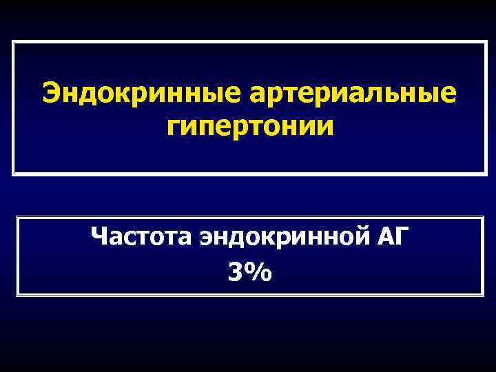 Эндокринные артериальные гипертонии Частота эндокринной АГ 3% 