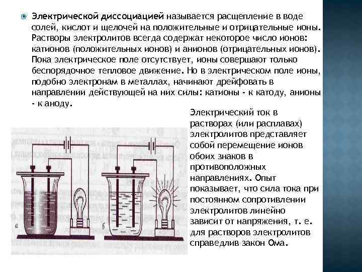 Электрический ток в растворах и расплавах электролитов презентация